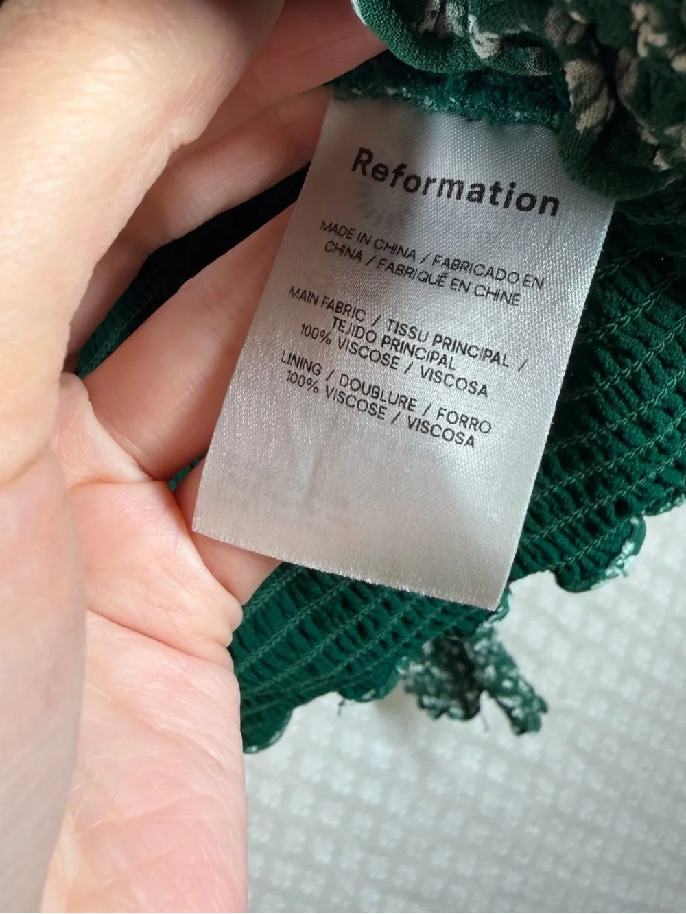 Reformation Green White Floral Smocked Pinto Puff Sleeve Top